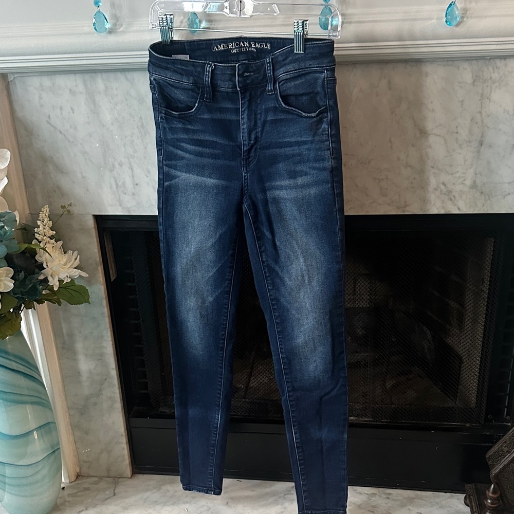 American Eagle Outfitters Dark Blue Skinny Jeans with Fading